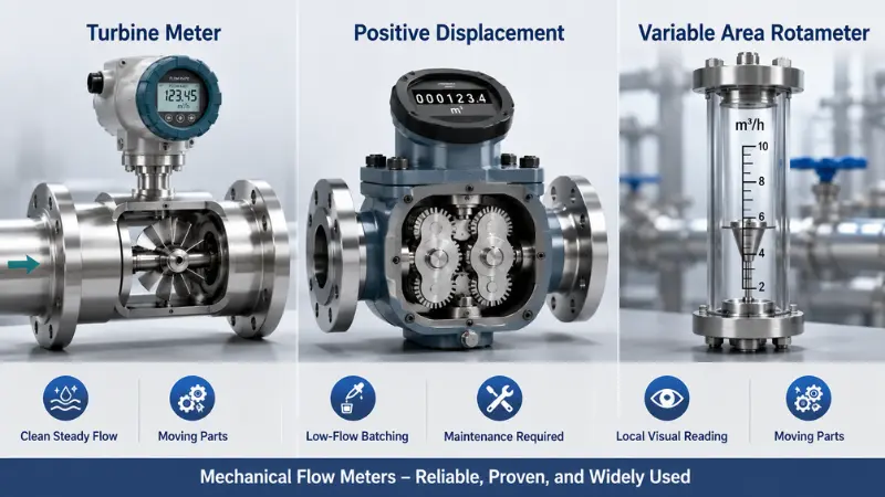 Mechanical water flow meter comparison for turbine positive displacement and rotameter Mechanical water flow meter comparison for turbine positive displacement and rotameter